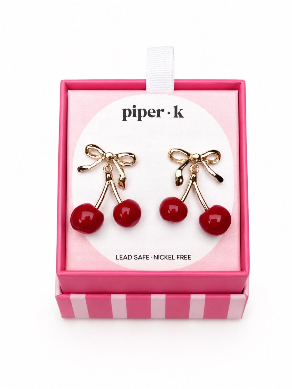 Piper K Cherry Dangle Earrings - Red & Gold
